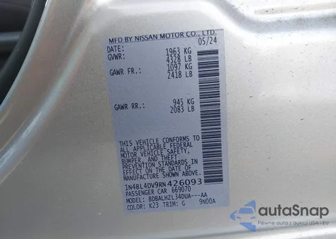 2024 Nissan Altima Sv Fwd z USA, uszkodzony, nr VIN 1N4BL4DV9RN426093